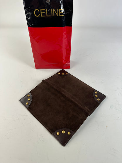 Vintage Celine Suede Wallet Brown Gold Studs