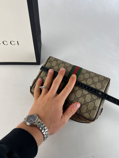 Vintage Gucci Ophidia Monogram Leather Clutch Grey Brown