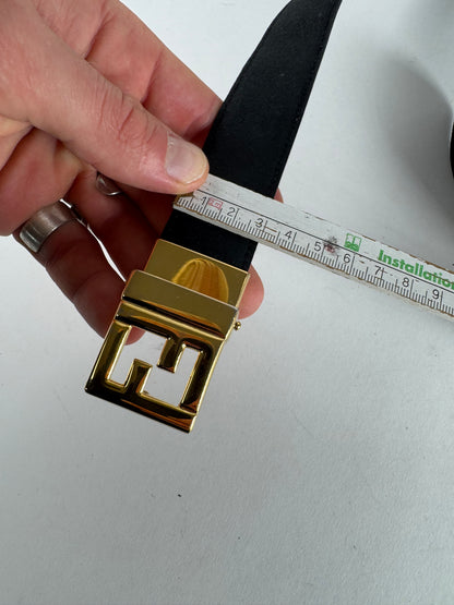 Vintage Fendi FF Leather Belt Black