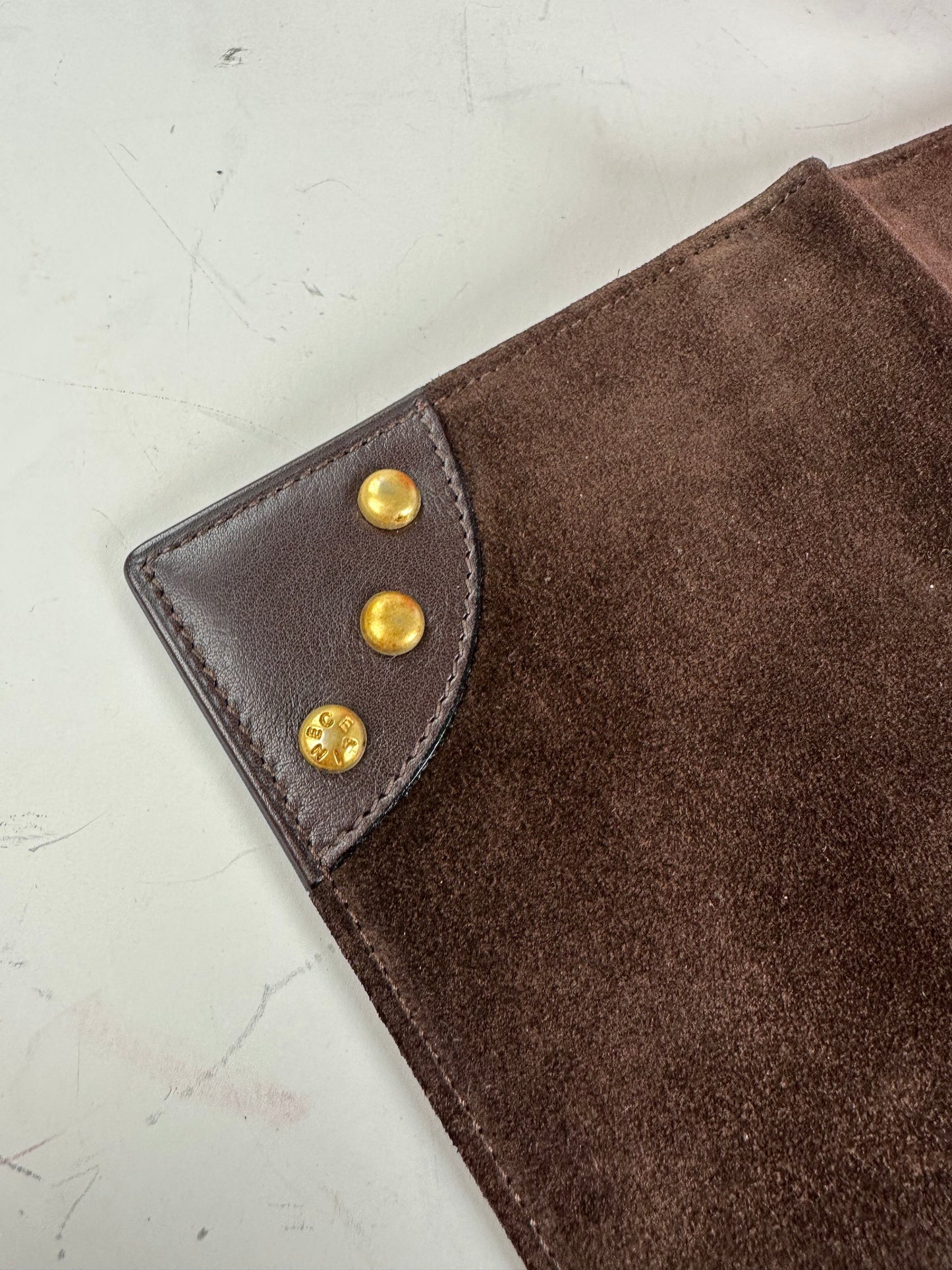 Vintage Celine Suede Wallet Brown Gold Studs