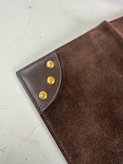 Vintage Celine Suede Wallet Brown Gold Studs