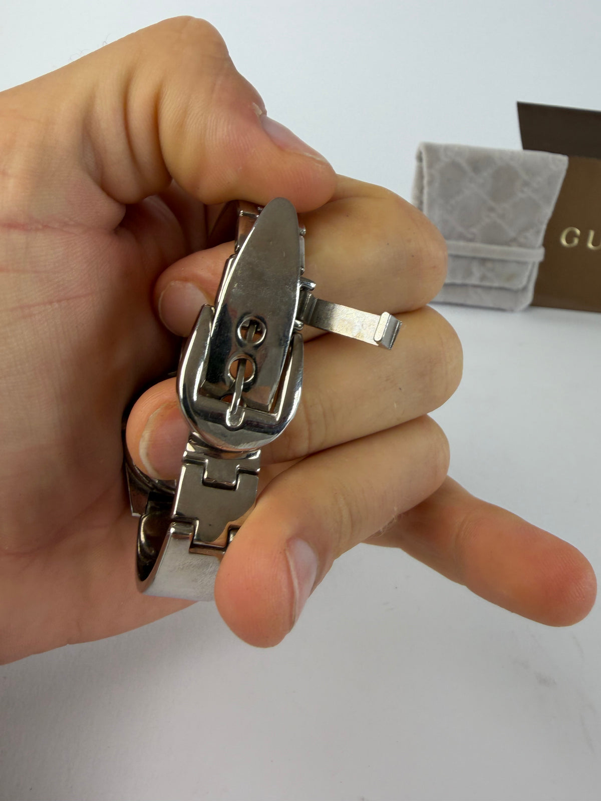 Vintage Gucci Stainless Steel Wristwatch c. Late 1980s Silver Black