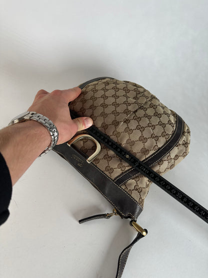 Vintage Gucci Monogram D-Ring Shoulder / Crossbody Bag Beige Brown