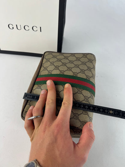 Vintage Gucci Ophidia Monogram Leather Clutch Grey Brown