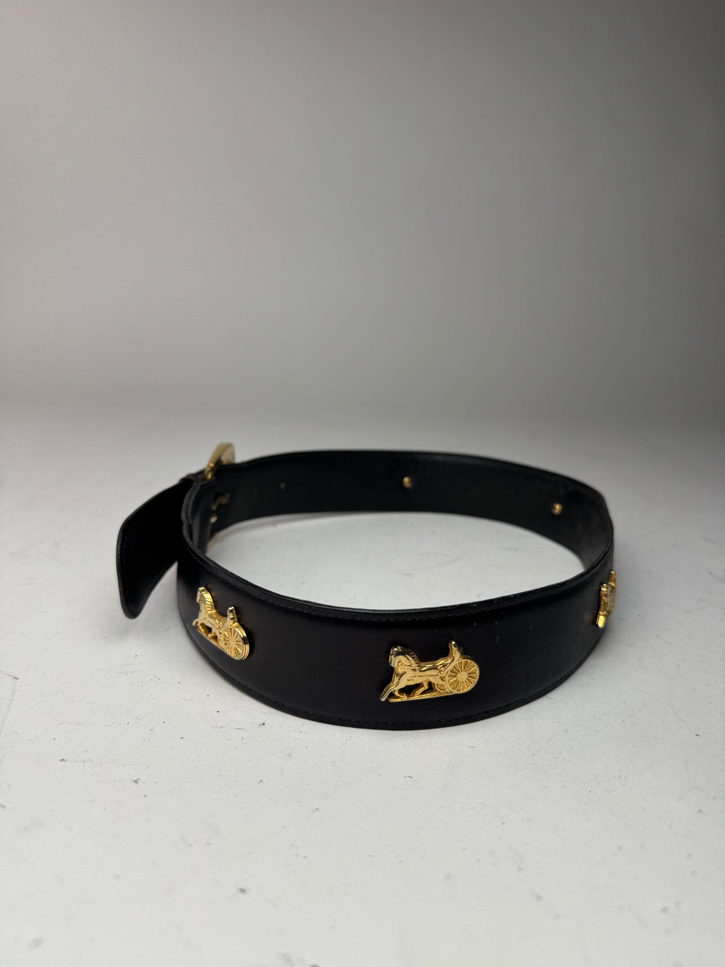 Vintage Celine Leather Carriage Leather Belt black