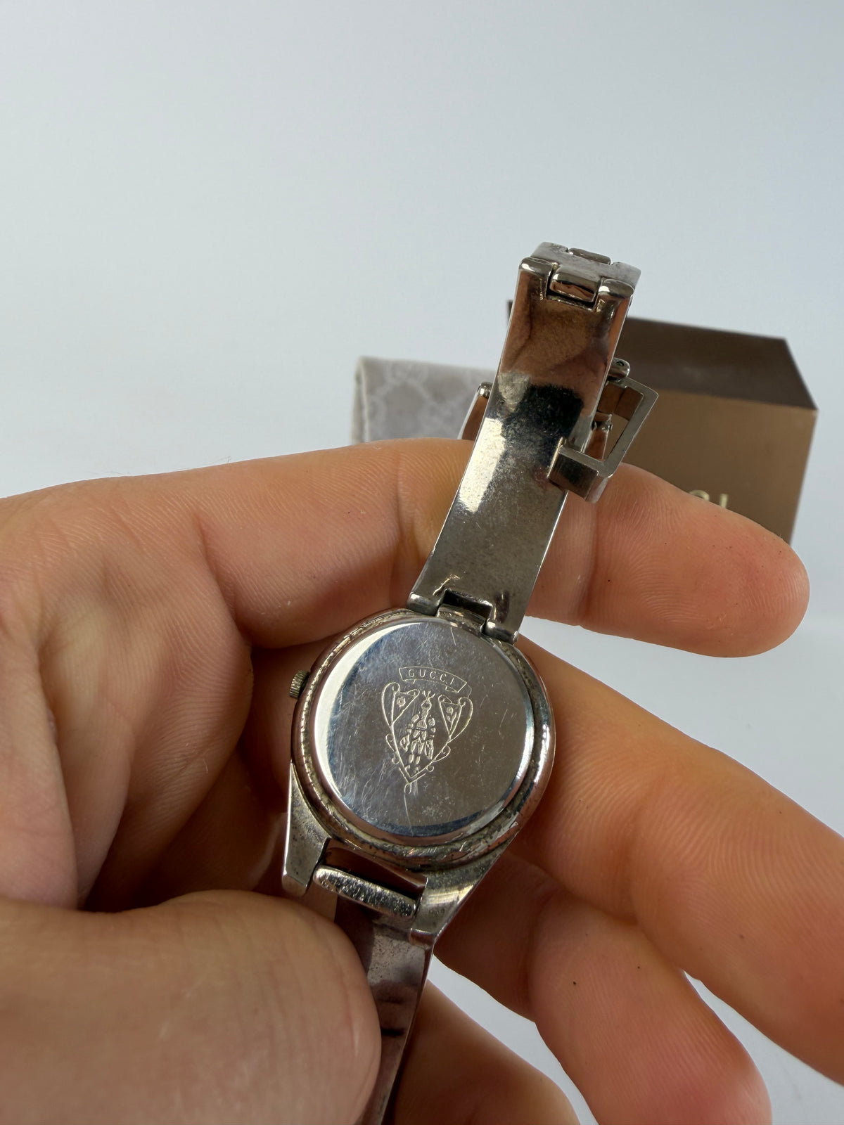 Vintage Gucci Stainless Steel Wristwatch c. Late 1980s Silver Black