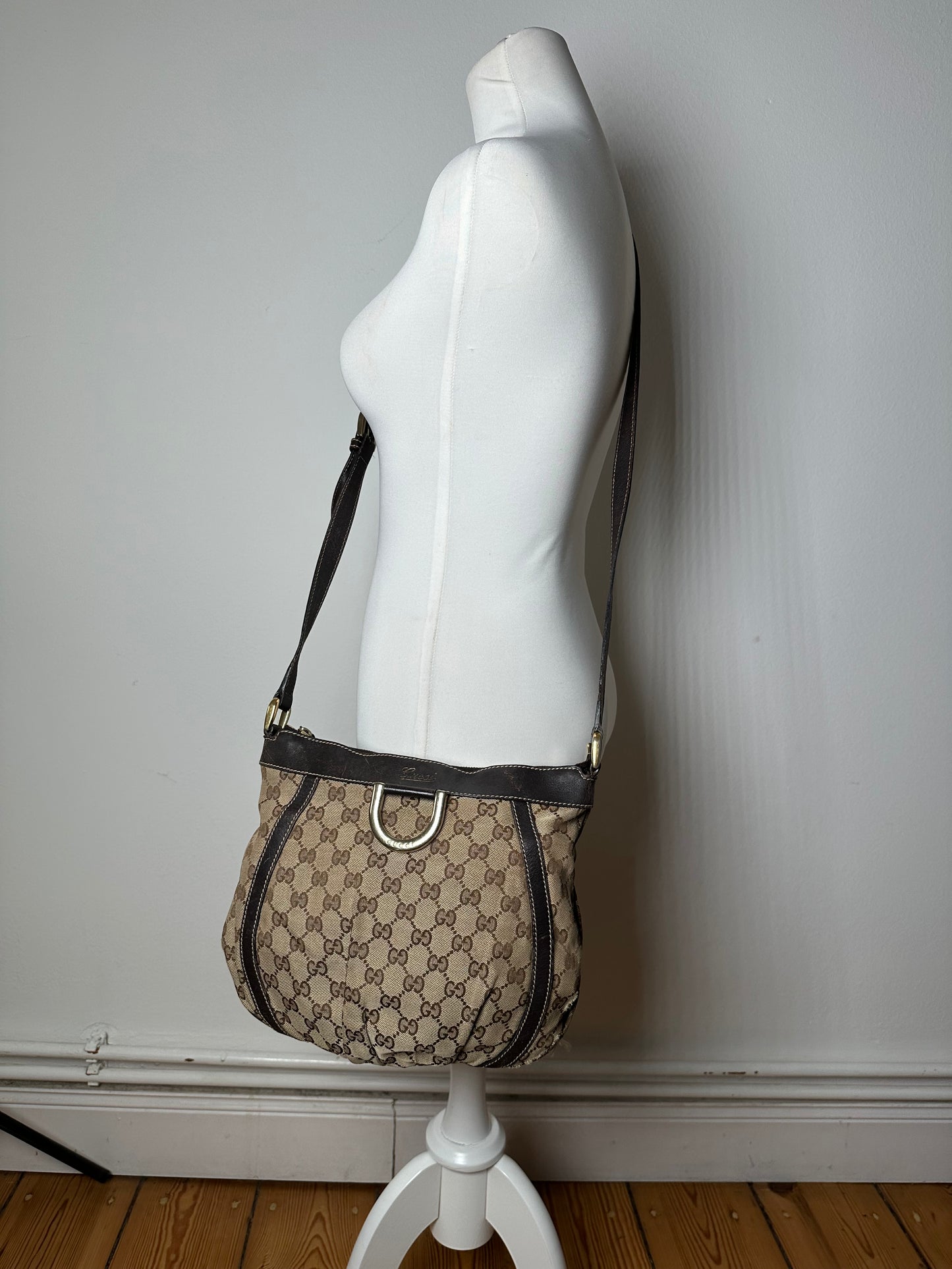 Vintage Gucci Monogram D-Ring Shoulder / Crossbody Bag Beige Brown