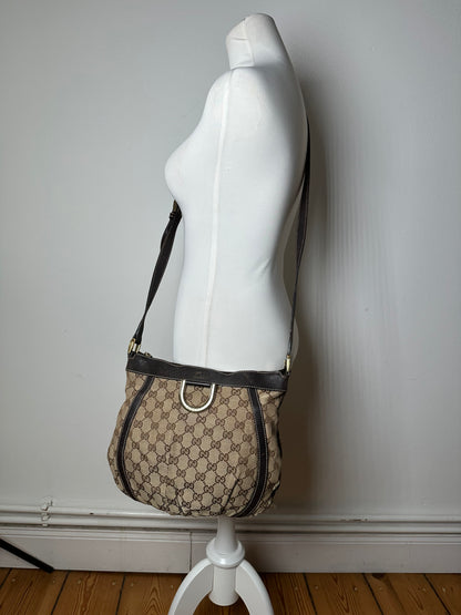 Vintage Gucci Monogram D-Ring Shoulder / Crossbody Bag Beige Brown