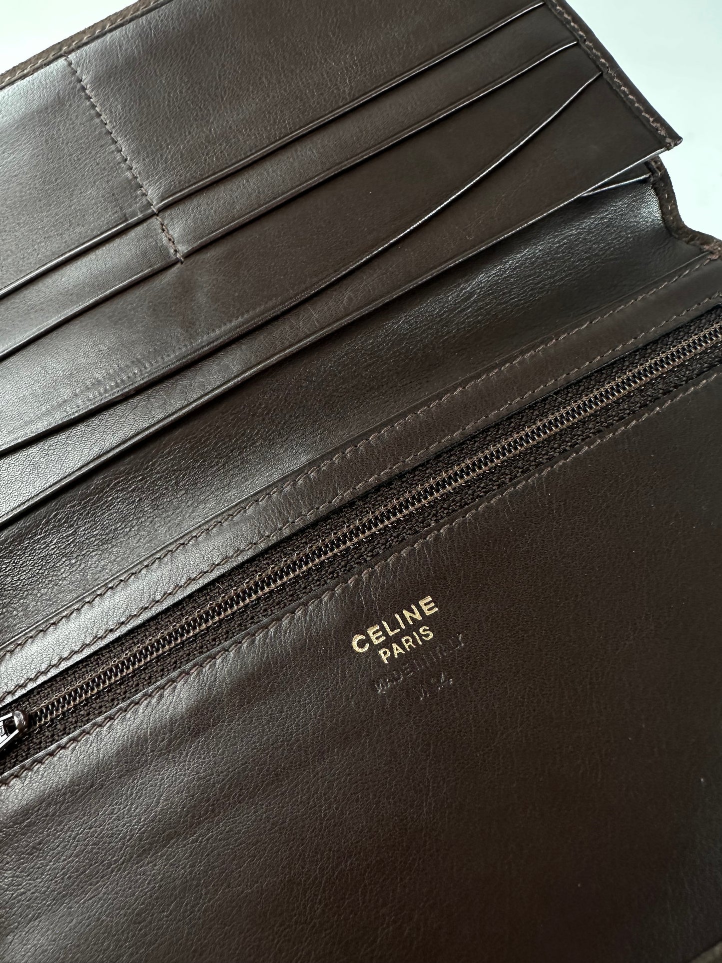 Vintage Celine Suede Wallet Brown Gold Studs