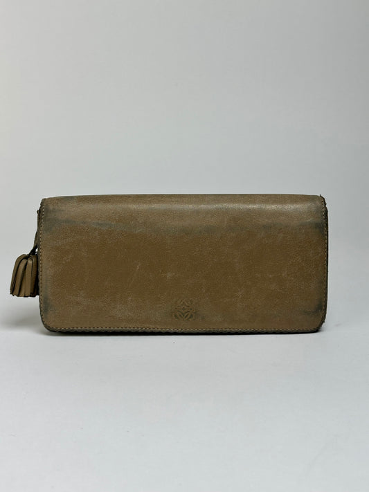 Vintage Loewe Textured Leather Bifold Wallet Late 1990s Olive