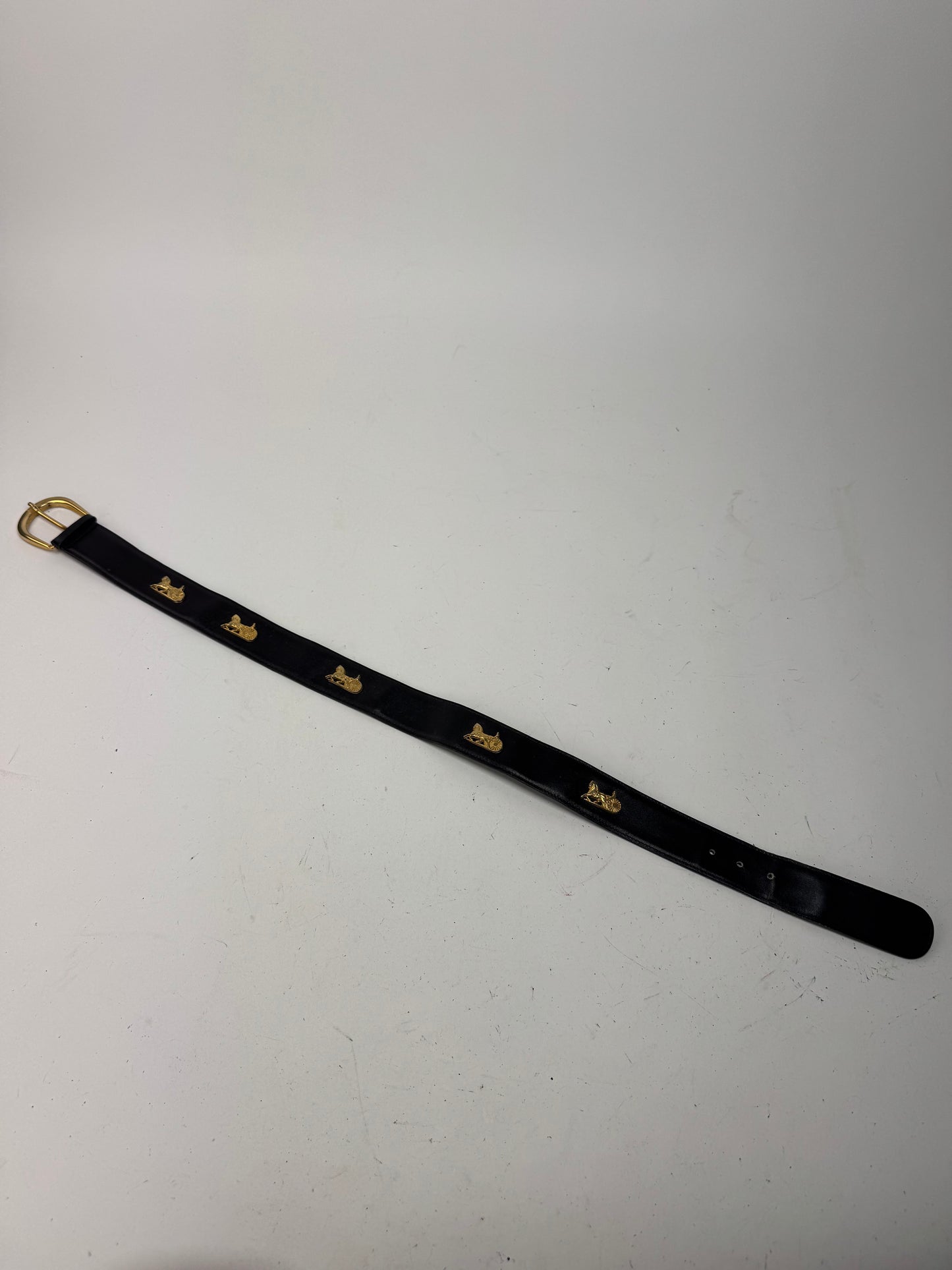 Vintage Celine Leather Carriage Leather Belt black