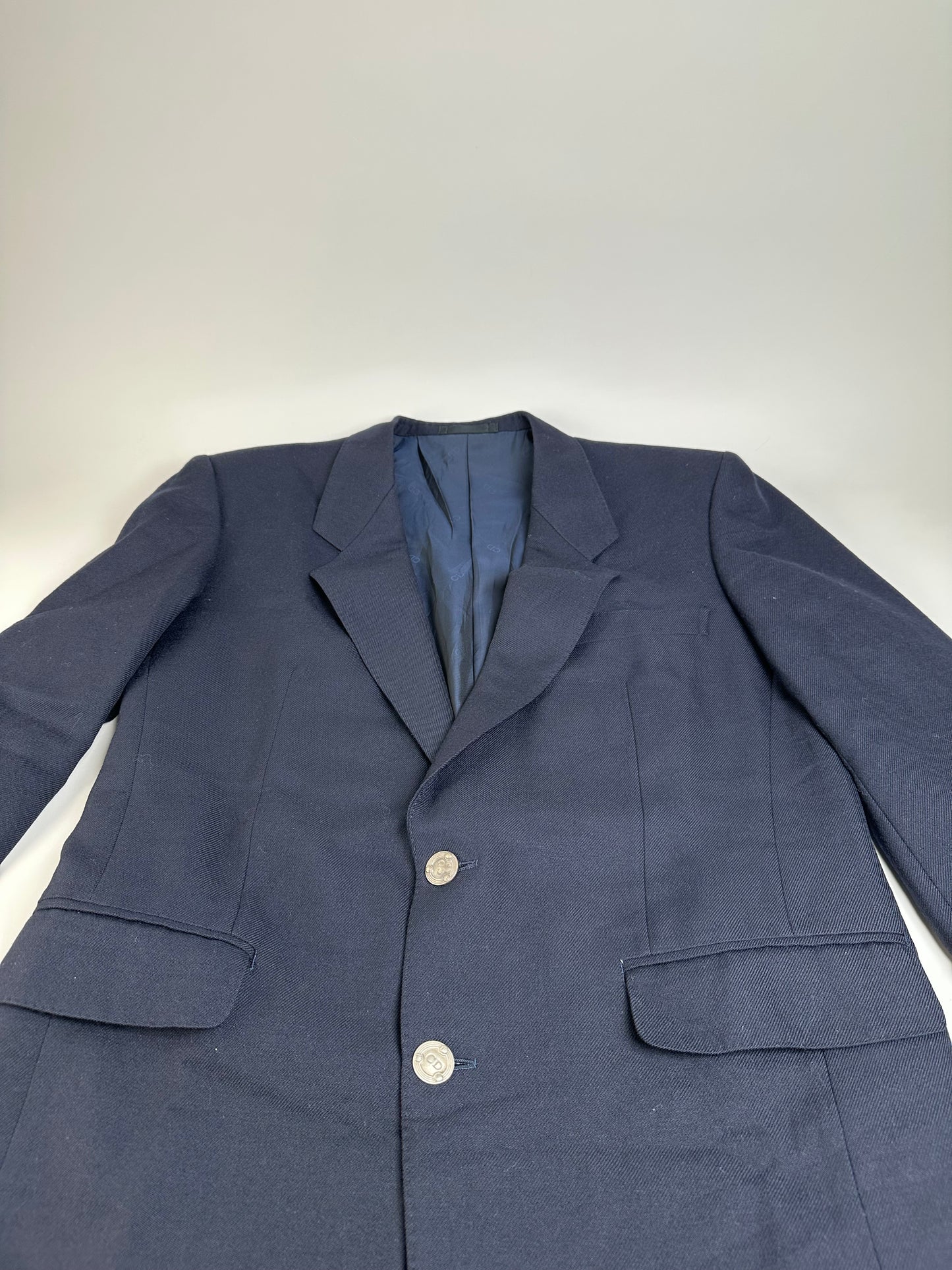 Vintage Dior Men's Cotton Blazer Navy Gold M