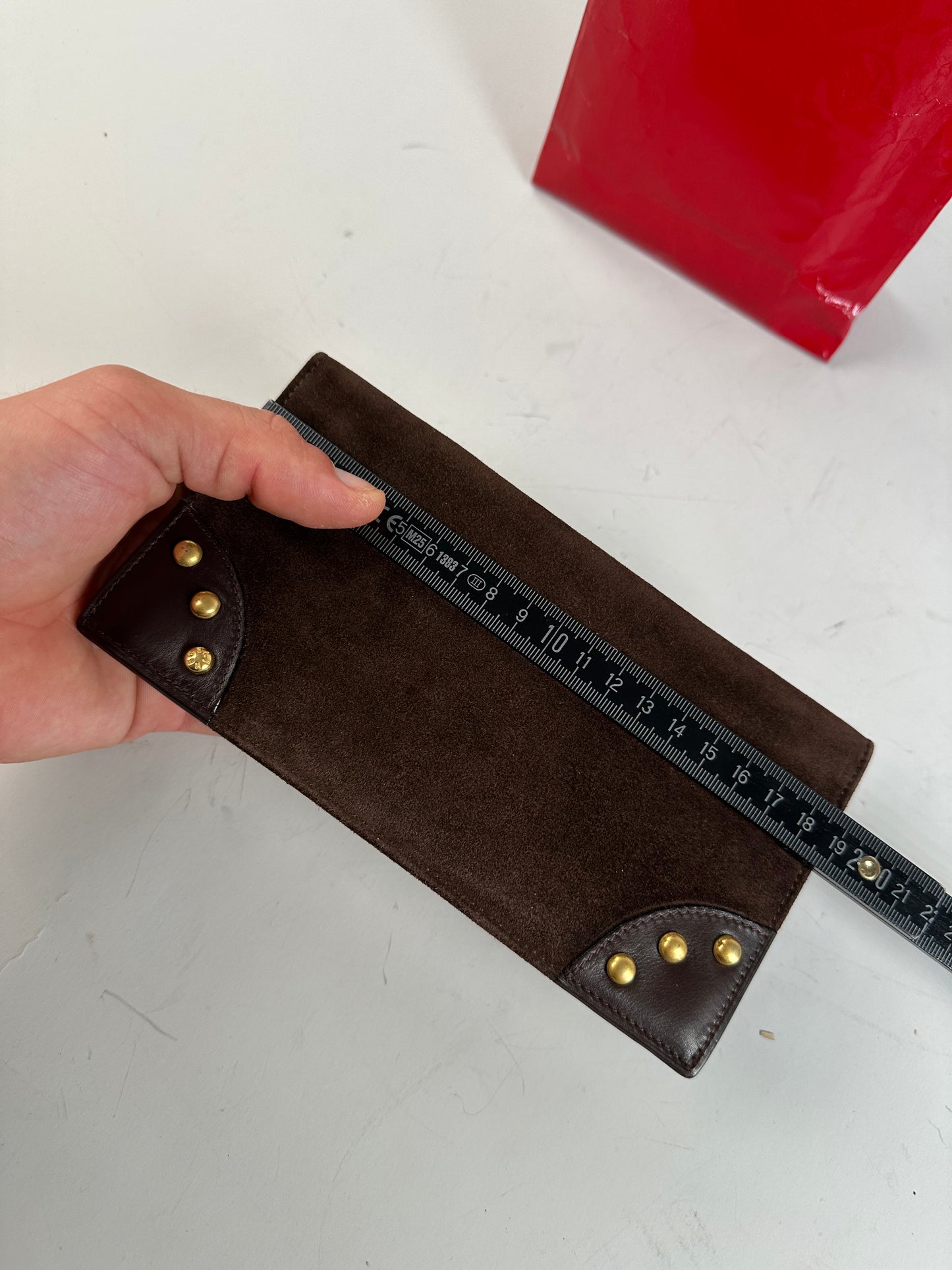 Vintage Celine Suede Wallet Brown Gold Studs