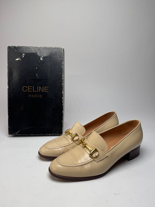 Vintage Celine Patent Leather Loafer Beige