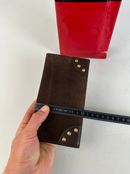 Vintage Celine Suede Wallet Brown Gold Studs