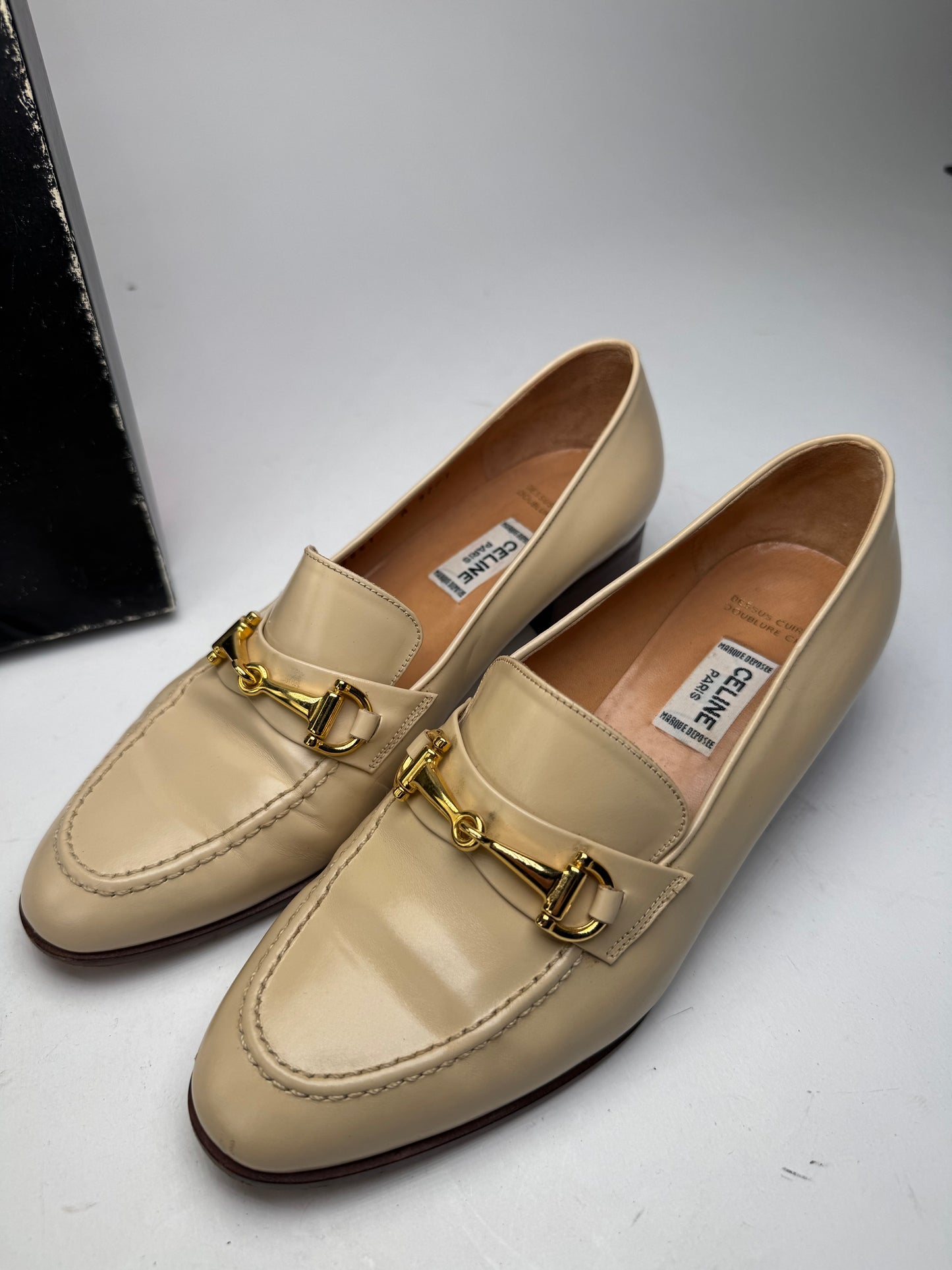 Vintage Celine Patent Leather Loafer Beige