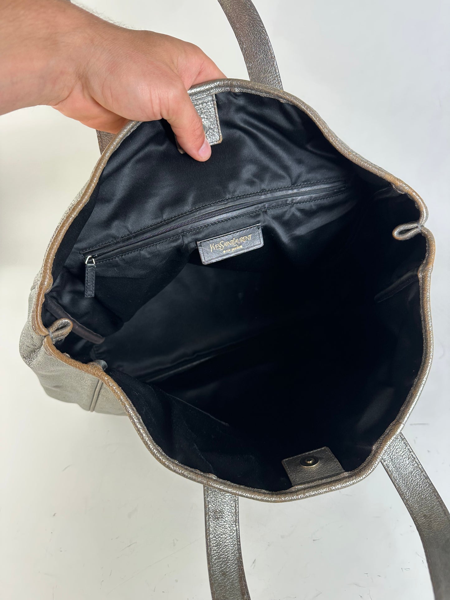 Vintage Saint Laurent Leather Tote Bag Silver c. 2000