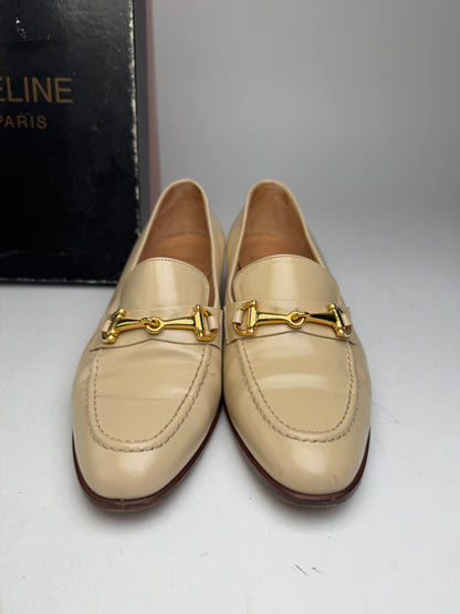 Vintage Celine Patent Leather Loafer Beige