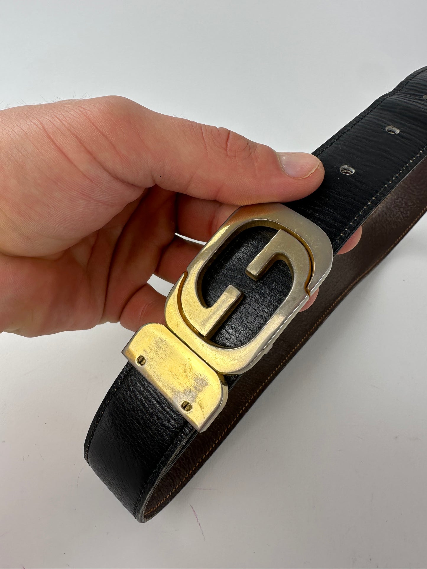 Vintage Gucci GG Reversible Leather Belt Black Brown