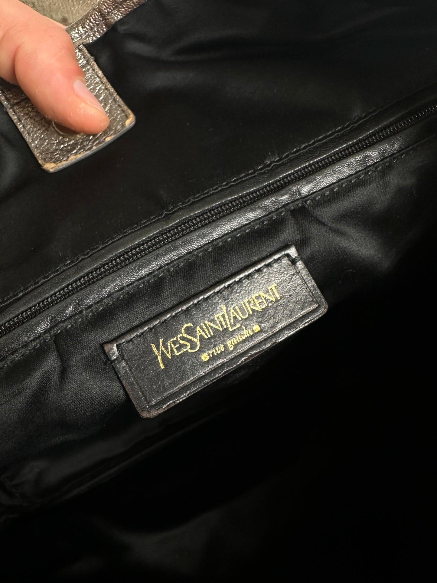 Vintage Saint Laurent Leather Tote Bag Silver c. 2000