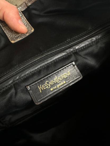 Vintage Saint Laurent Leather Tote Bag Silver c. 2000