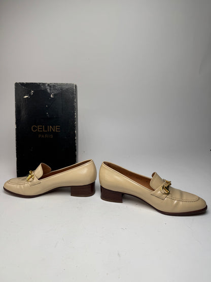 Vintage Celine Patent Leather Loafer Beige