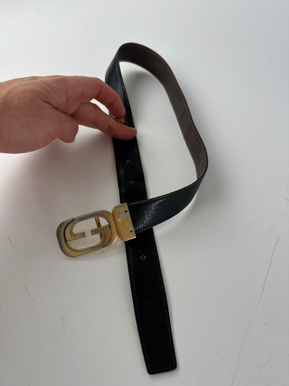 Vintage Gucci GG Reversible Leather Belt Black Brown