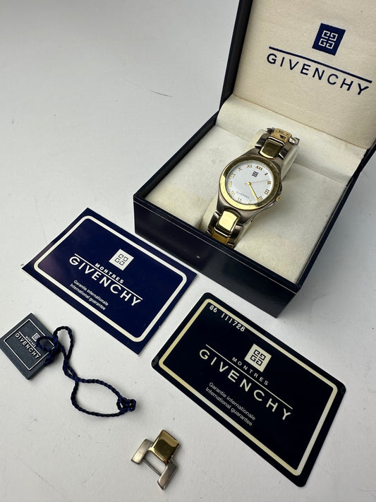 Vintage Givenchy Bicolor Watch Silver Gold White