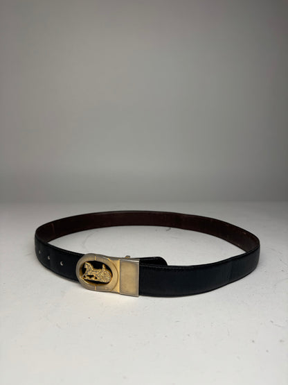 Vintage Celine Paris Carriage Logo Leather Belt black