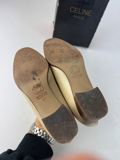 Vintage Celine Patent Leather Loafer Beige