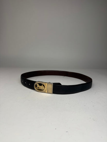 Vintage Celine Paris Carriage Logo Leather Belt black