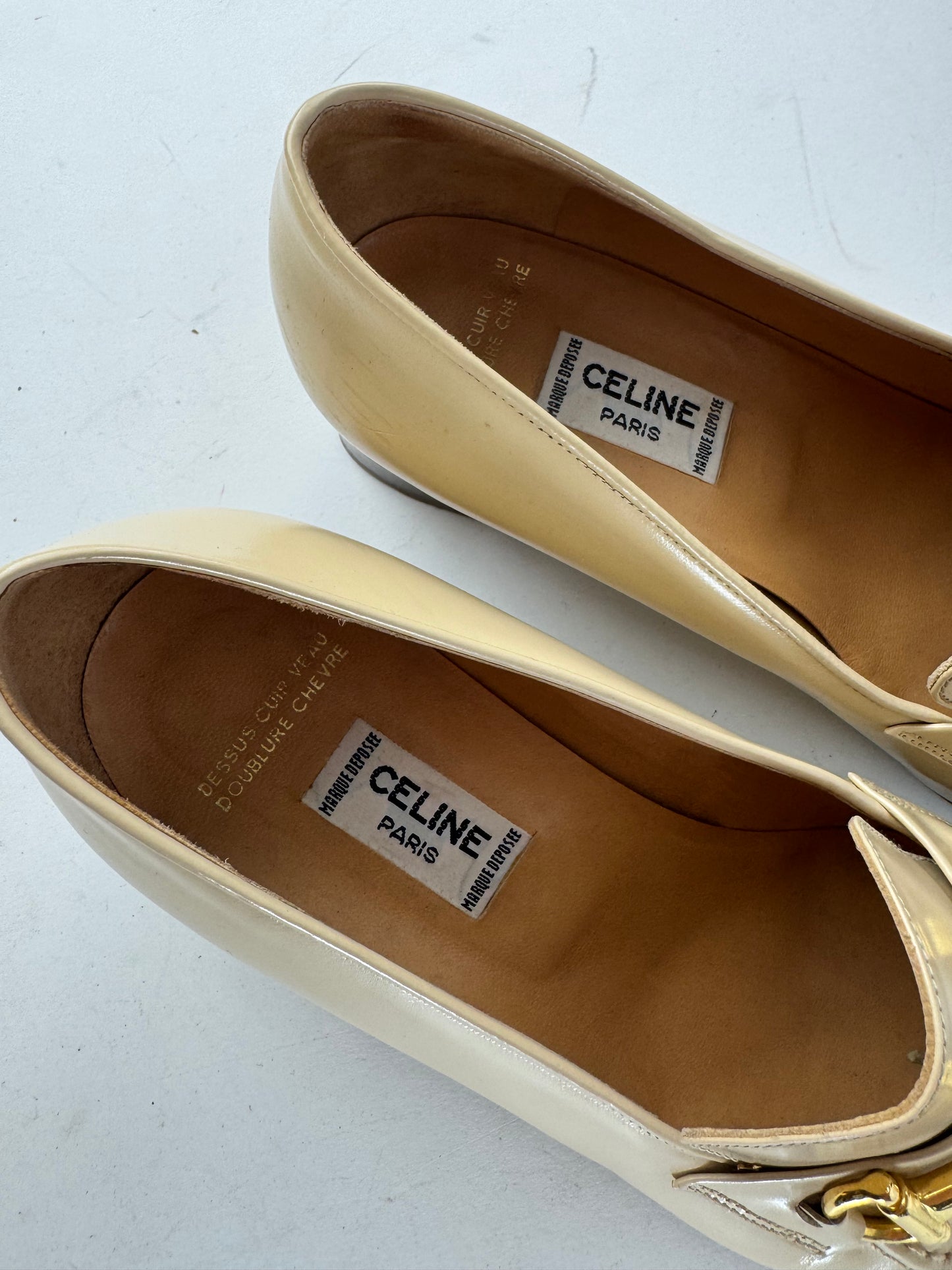 Vintage Celine Patent Leather Loafer Beige