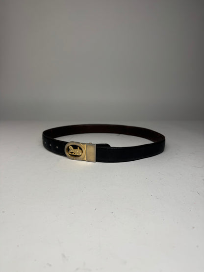 Vintage Celine Paris Carriage Logo Leather Belt black