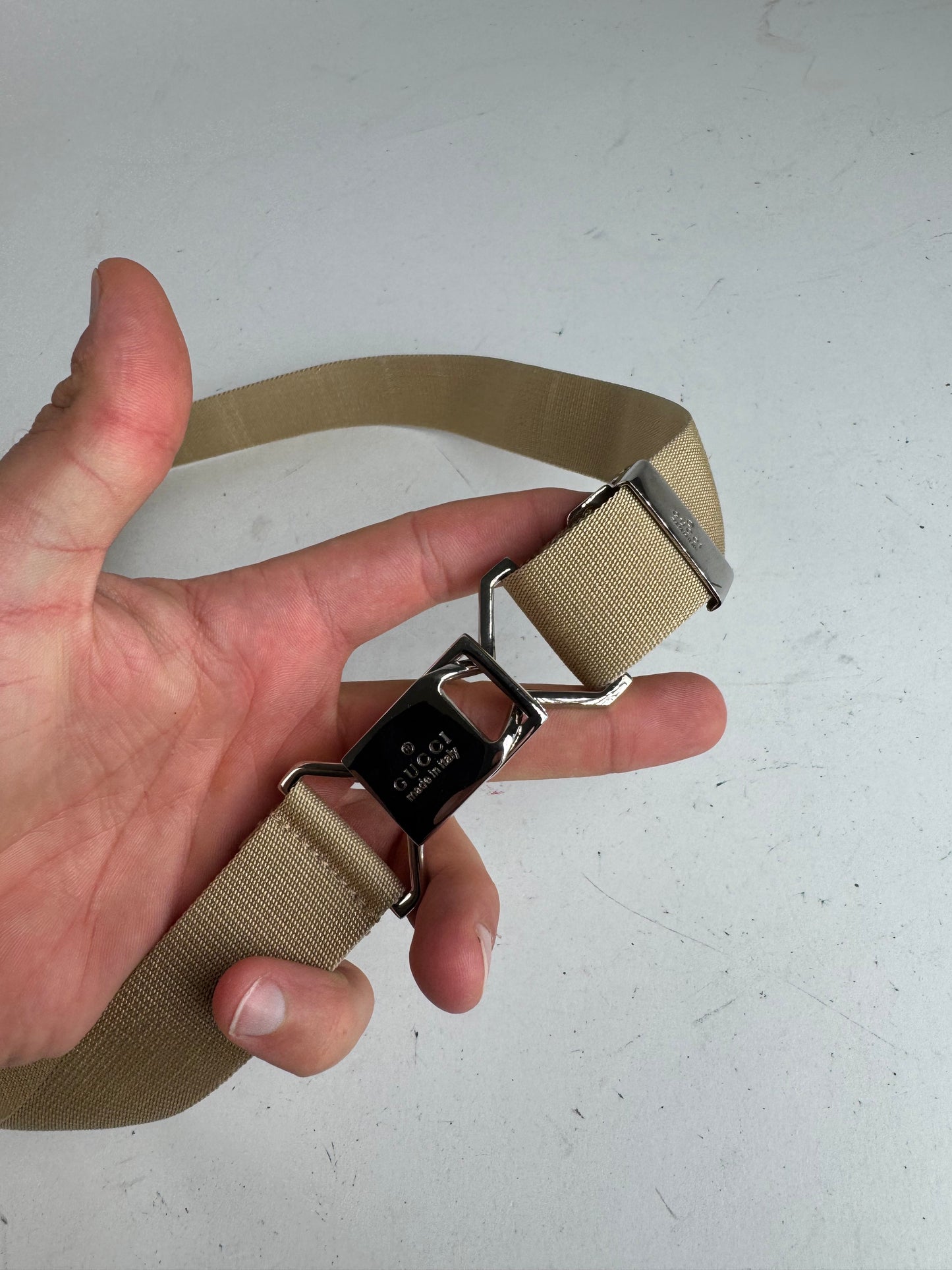 Vintage Gucci Canvas Belt beige Silver