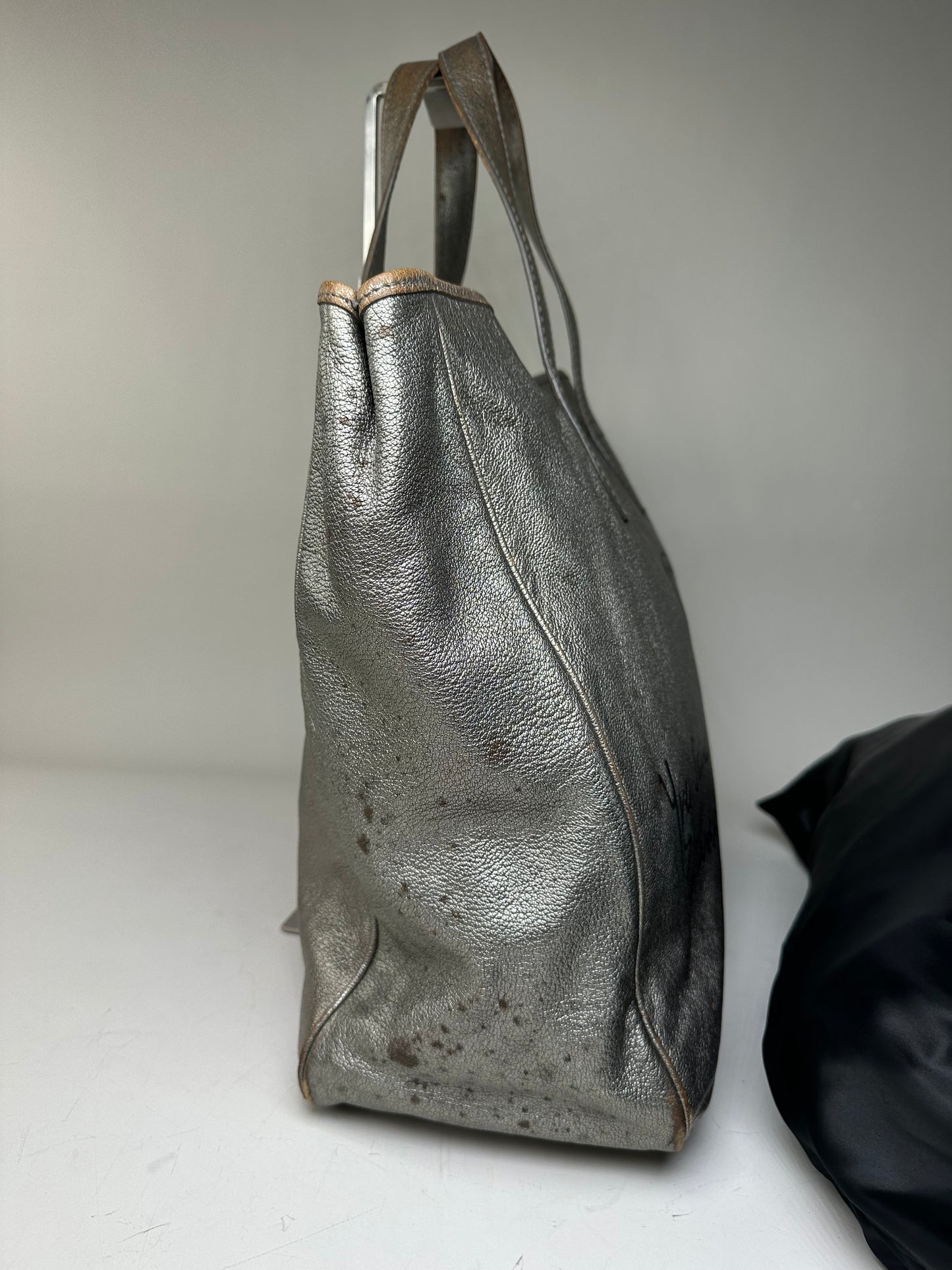 Vintage Saint Laurent Leather Tote Bag Silver c. 2000