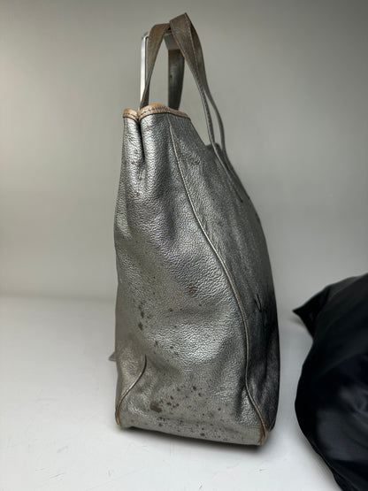 Vintage Saint Laurent Leather Tote Bag Silver c. 2000