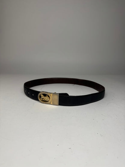 Vintage Celine Paris Carriage Logo Leather Belt black