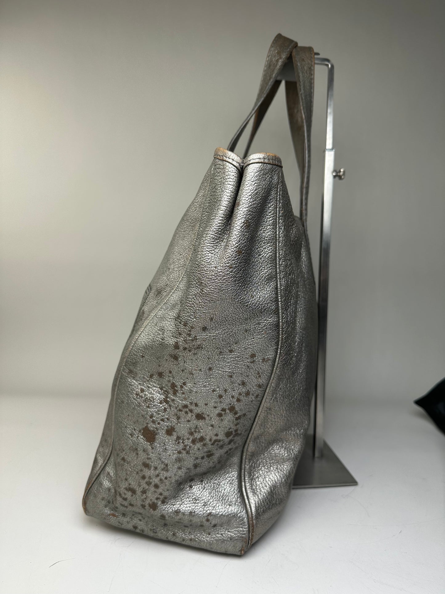 Vintage Saint Laurent Leather Tote Bag Silver c. 2000