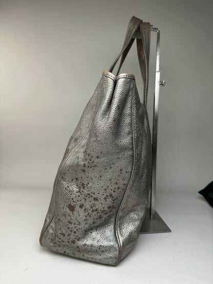Vintage Saint Laurent Leather Tote Bag Silver c. 2000