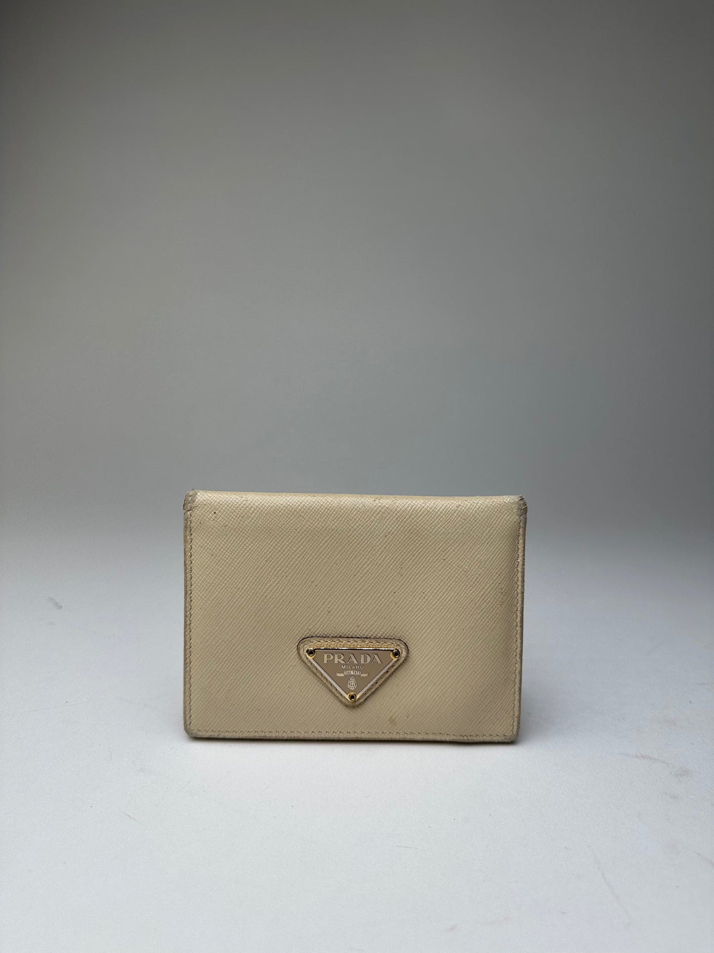 Vintage Prada Saffiano Leather Triangle Card Holder Cream