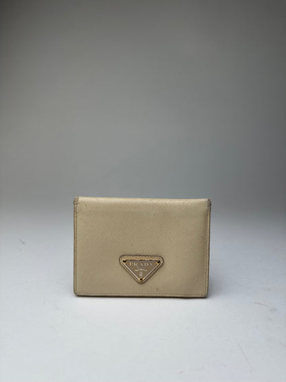 Vintage Prada Saffiano Leather Triangle Card Holder Cream