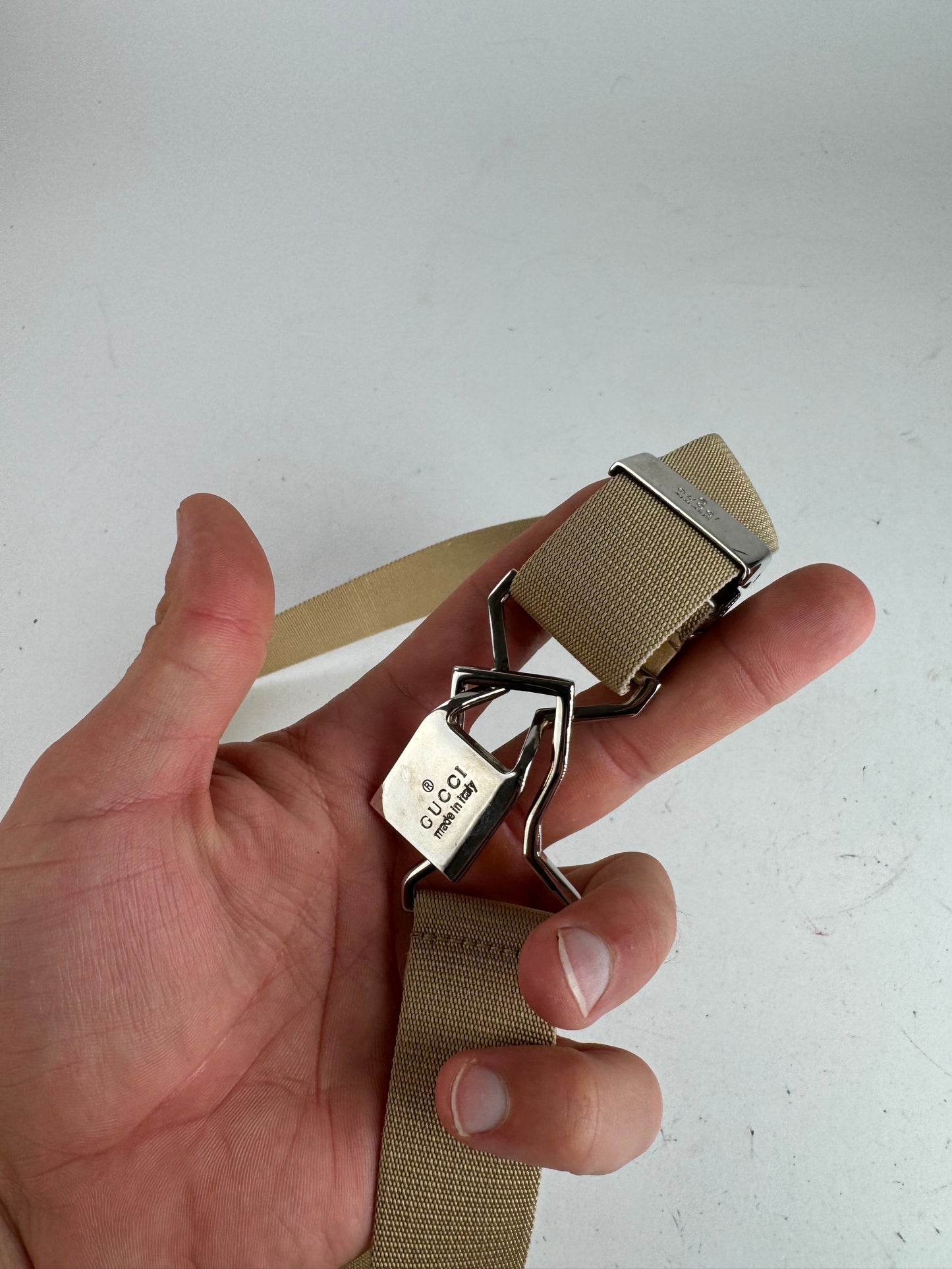 Vintage Gucci Canvas Belt beige Silver