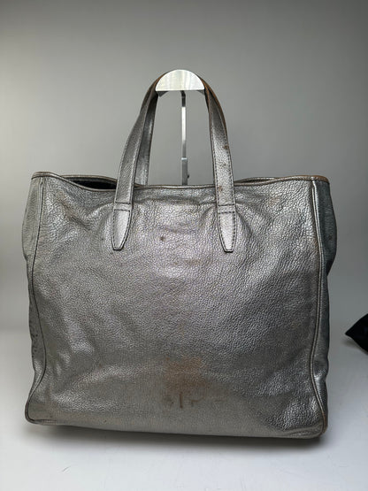 Vintage Saint Laurent Leather Tote Bag Silver c. 2000