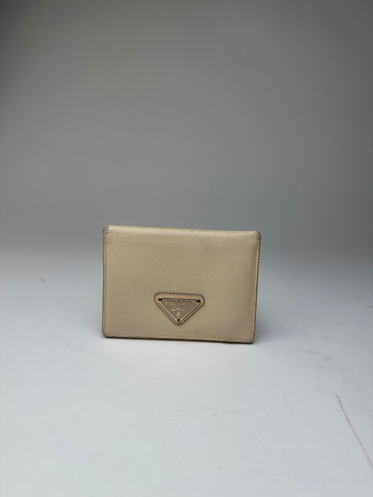 Vintage Prada Saffiano Leather Triangle Card Holder Cream
