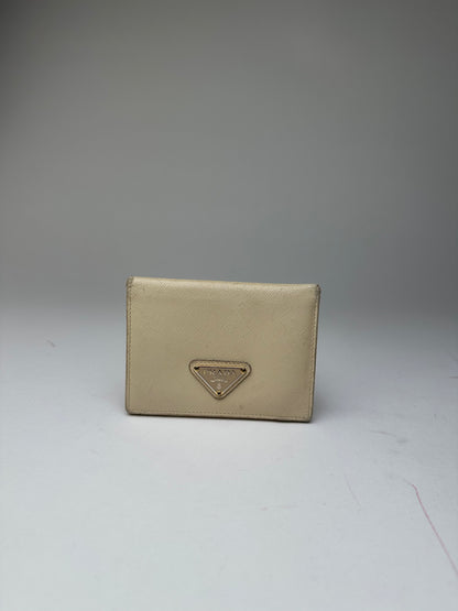 Vintage Prada Saffiano Leather Triangle Card Holder Cream