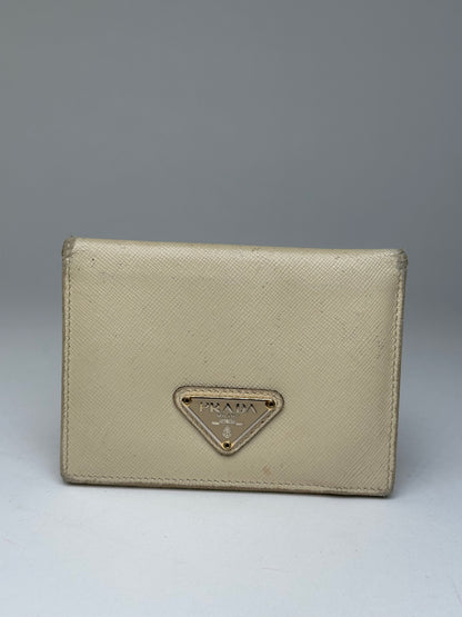 Vintage Prada Saffiano Leather Triangle Card Holder Cream