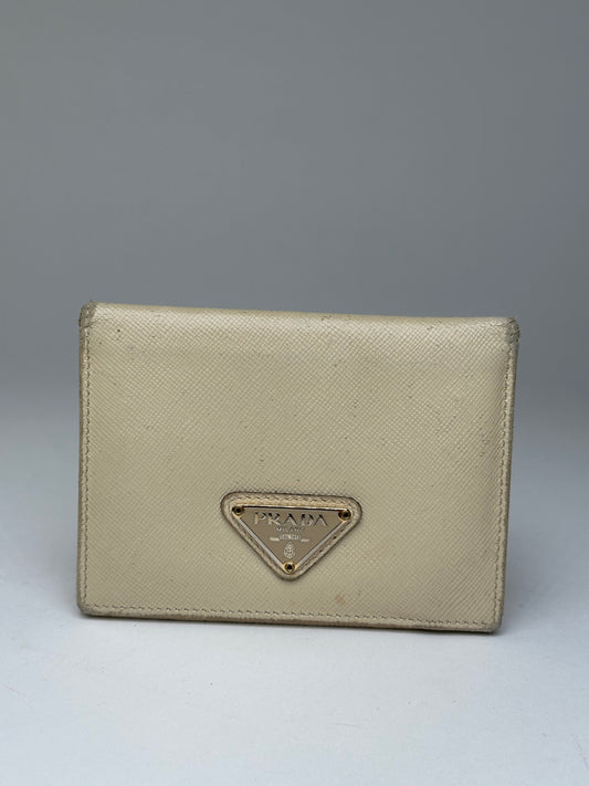 Vintage Prada Saffiano Leather Triangle Card Holder Cream