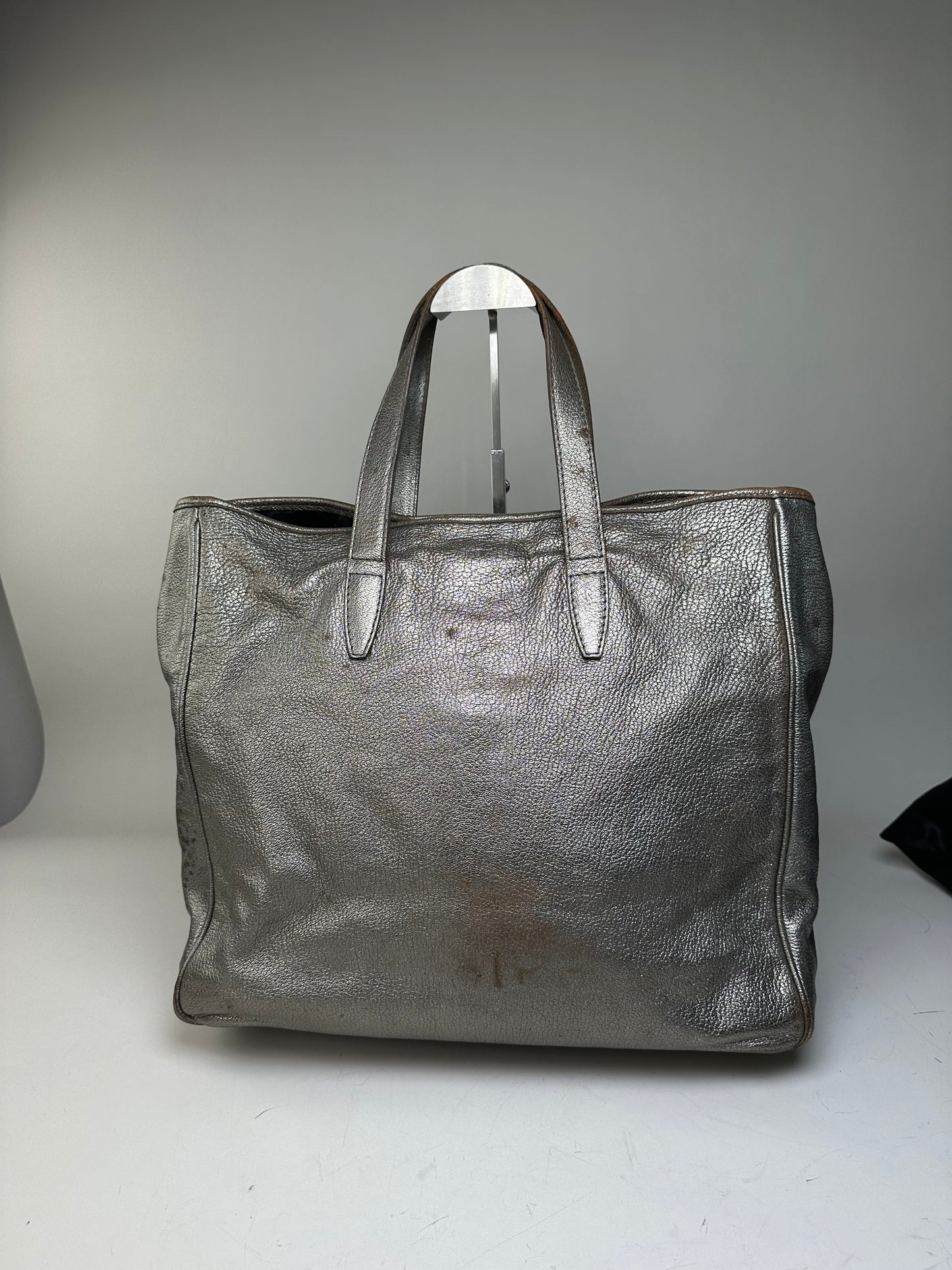 Vintage Saint Laurent Leather Tote Bag Silver c. 2000