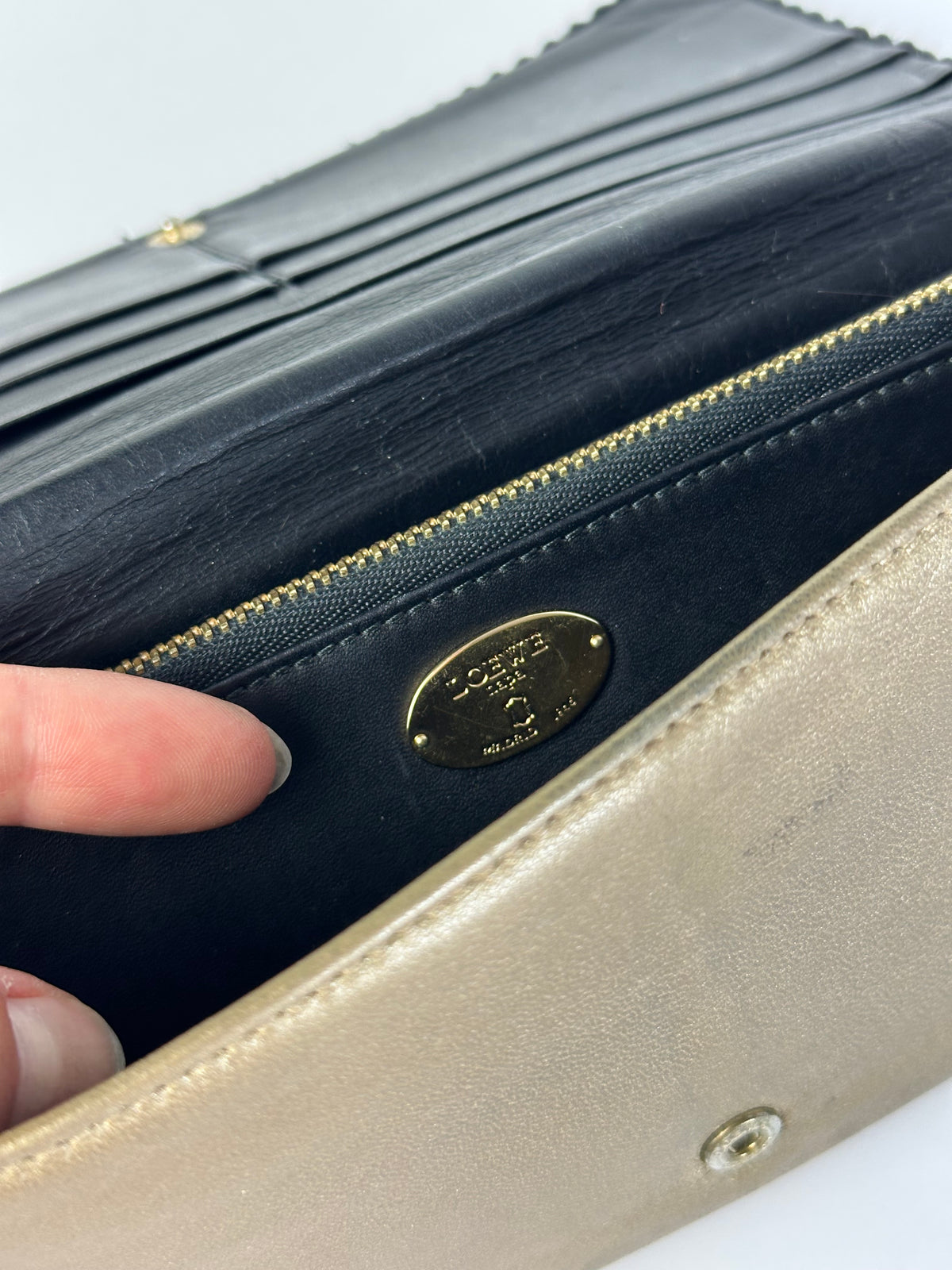 Vintage Loewe Textured Leather Bifold Wallet Late 1990s Olive