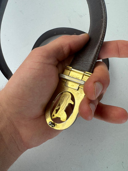 Vintage Celine Paris Carriage Logo Leather Belt black